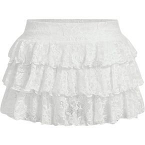 Women's Plus Size High Waist Layered Skirt Ruffle Hem A Line Short Skirts Lace Cake Skirt