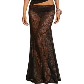 Floerns Women's Floral Lace Fishtail Hem Maxi Skirt Ruched Evening Party Skirts