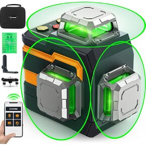 3x360° Laser Level with Remote&APP Control, CIGMAN Green Self Leveling Cross Line Laser for Construction and Picture Hanging, 3D Vertical/Horizontal Line, Magnetic Rotating Stand Included, CM-S01