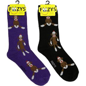 Foozys Women’s Crew Socks | Sock Monkey Animal Themed Novelty Socks | 2 Pair