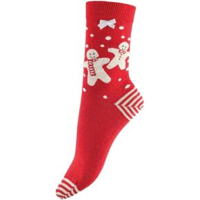 Pretty Polly Women's Gingerbread Socks - christmas cotton sock with gingerbread design and sparkle and bow accent, Red (Biscuit Mix), One Size