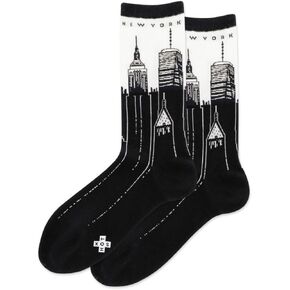 Hot Sox Women's NYC Skyline Crew Socks 1 Pair, Black, Women's 4-10 Shoe