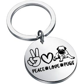 PLITI Pug Keychain Pug Dog Lover Gift Pug Owner Gift Pug Mom Gift Crazy Pug Lady Gift Peace Love Pugs Gift Pug Charm
