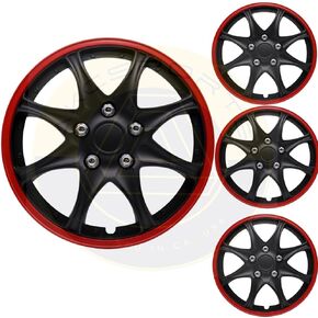 15 Inch Hub Caps Set of 4, Wheel Cover JDM Style Black with Red Lip Compatible with Stock Steel Rims for Toyota for Honda Kia, Hyundai, Nissan