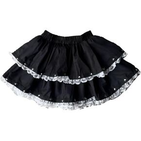 Kawaii Lolita Harajuku Y2K Goth Casual Style Elastic Waist Rivet Layered Lace Trim Cute Tiered Short Skirt