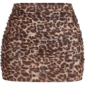 Floerns Women's Plus Size Y2k Leopard Print High Waisted Ruched Bodycon Mini Skirt