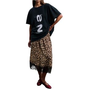 GORGLITTER Women's Leopard Print Lace Skirt High Waisted Flowy Midi Skirts