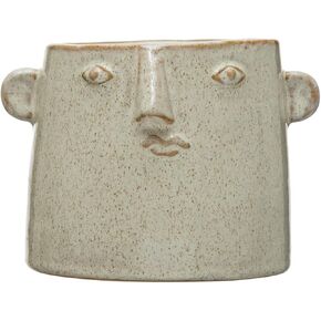 Creative Co-Op Stoneware Planter with Abstract Face, White