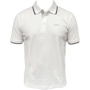 BOSS Mens Polo Performance Fabric Double Striped Collar Paddy PRO 50249000 (US, Alpha, Medium, Regular, Regular, White)