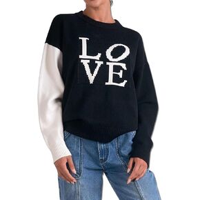 ELAN Women's Love Colorblock Long Sleeve Pullover Sweater