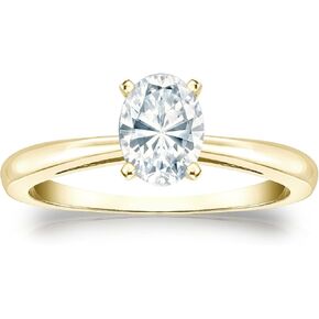 14k Yellow Gold Oval Diamond Simulant CZ Solitaire Ring 4-Prong(3/4 ct,Excellent Quality)