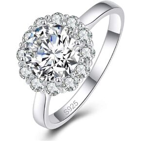 925 Sterling Silver 3.5ct CZ Engagement Ring, Solitaire Round Cut White Cubic Zirconia Wedding Band Ring for Women Size 5-10