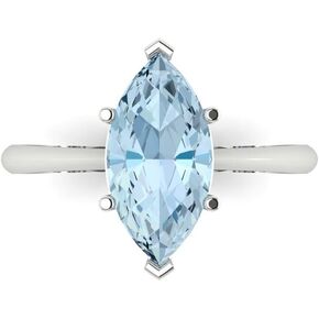 Clara Pucci 2.50 ct Marquise Cut Solitaire Natural Light Blue Aquamarine Bridal Designer Anniversary Engagement Ring 14k White Gold