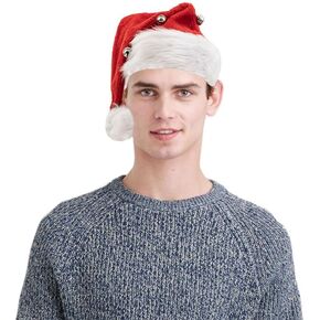 Coraline Christmas Santa Hat with Bells Unisex Red Fluff Santa Hat Christmas Holiday Hat Christmas Decorations
