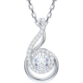 THELANDA Genuine Moissanite Sterling Silver 0.8 Carat True Love Pendant Necklace, Adjustable 18-20 Inch, Fine Elegant Jewelry Gift for Women