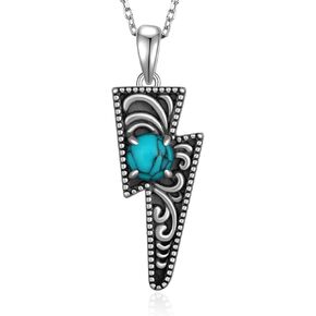 Genuine Turquoise Necklace 925 Sterling Silver Lightning Bolt Necklace Vintage Western Nature Gemstone Turquoise Jewelry for Women