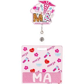 Badge Reel Retractable and Badge Buddy, Nurse Badge Reel Set Pack Badge Reel Retractable Clip Nurse Cute with Nurse Badge Buddy Card Identification Tags Pink Gift for RN CNA LVN LPN
