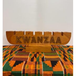 Kwanzaa Kinara Candle (Natural Wood) Handmade Holder