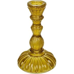 Creative Co-Op Tall Embossed Reclaimed Glass Taper Holder, Chartreuse