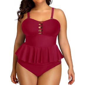 Yonique Plus Size Swimsuits for Women Tummy Control Two Piece Bathing Suits Peplum Tankini Tops High Waisted Swimwear