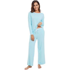 WiWi Womens Pajama Set with Pocket Long Sleeve Top with Long Pajama Pant Set Soft PJ Viscose from Bamboo Loungewear S-XXL