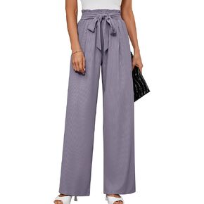 KORSIS Women's Pants Wide Leg Lounge High Waisted Causal Flowy Work Elastic Trousers with Pockets