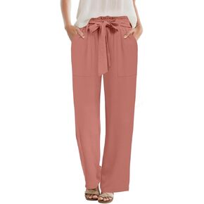 Wide Leg Pants for Women 2024 High Waisted Palazzo Pants with Pockets Adjustable Tie Knot Flowy Trousers