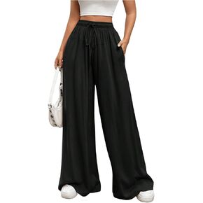 SweatyRocks Women's Wide Leg Pants Drawstring High Waisted Flowy Palazzo Pants with Pocket