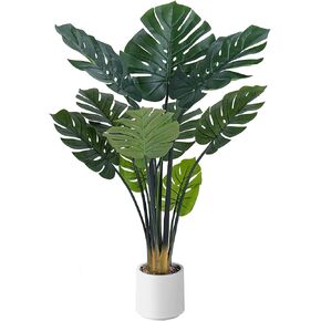 Artificial Monstera Deliciosa Plants, 4FT Faux Monstera Plant with White Planter, Swiss Cheese Plant with Greenery Leaves Stems, Fake Tropical Silk Tree for Indoor Office House Living Room Home Decor