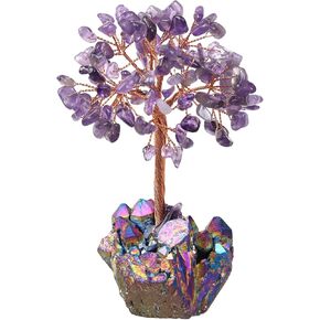Peridot Crystal Tree with Rainbow Titanium Coated Raw Crystal Cluster Base for Reiki Healing, Handmade Wire Wrapped Stone Money Tree Bonsai Feng Shui Home Decor in Kuwait