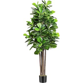 Fiddle Leaf Fig Tree Artificial 7ft - Faux Fiddle Leaf Fig Tree with White Tall Planter,Large Faux Ficus Lyrata Fake Tree Floor Plant in Pot for Indoor Home Living Room Office Outdoor Decor