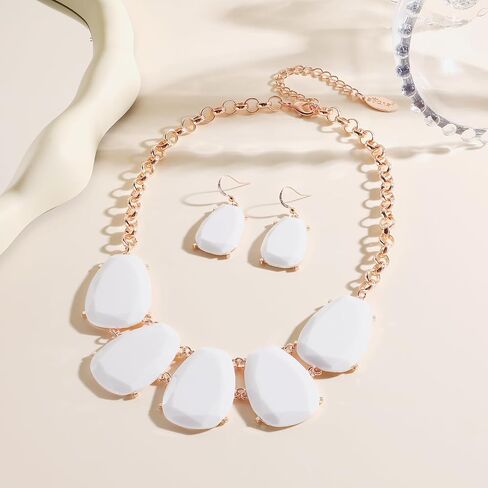 Bocar Chunky Statement Bubble Pendant Necklace Earring Set Fashion Collar Jewelry Set for Women in Saudi Arabia