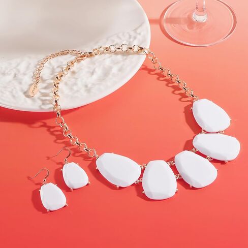 Bocar Chunky Statement Bubble Pendant Necklace Earring Set Fashion Collar Jewelry Set for Women in Saudi Arabia