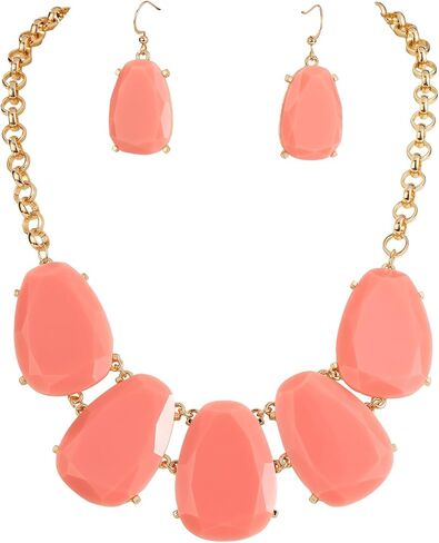 Bocar Chunky Statement Bubble Pendant Necklace Earring Set Fashion Collar Jewelry Set for Women in Kuwait