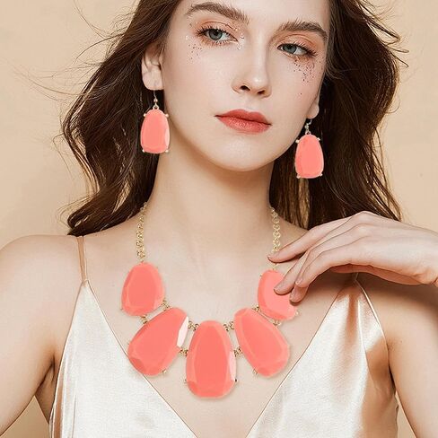 Bocar Chunky Statement Bubble Pendant Necklace Earring Set Fashion Collar Jewelry Set for Women in Kuwait