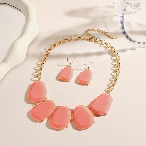 Bocar Chunky Statement Bubble Pendant Necklace Earring Set Fashion Collar Jewelry Set for Women in Kuwait