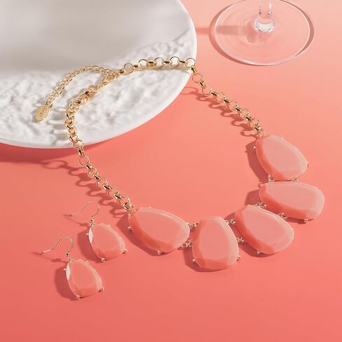 Bocar Chunky Statement Bubble Pendant Necklace Earring Set Fashion Collar Jewelry Set for Women in Kuwait