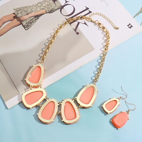 Bocar Chunky Statement Bubble Pendant Necklace Earring Set Fashion Collar Jewelry Set for Women in Kuwait