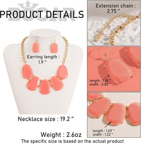 Bocar Chunky Statement Bubble Pendant Necklace Earring Set Fashion Collar Jewelry Set for Women in Kuwait
