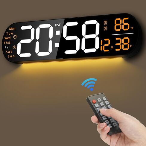 Digital Wall Clock Large Display,14'' Big LED Digital Clock with Remote,9 RGB Color Night Light,Date Week,Temperature,DST,Alarm,Timer, Auto Dimmable,for Living Room Bedroom Office Elderly Home Decor in Saudi Arabia