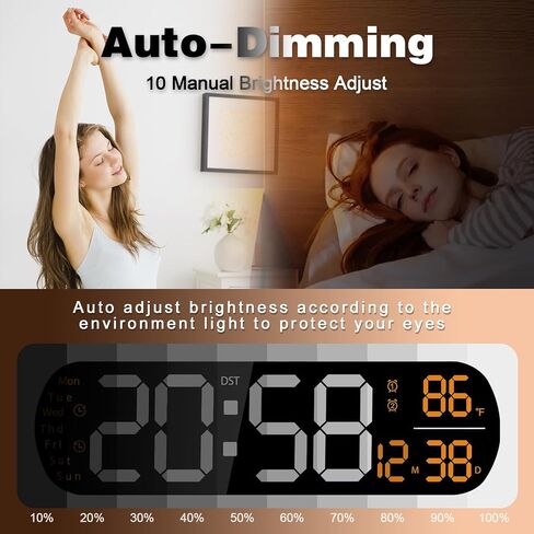 Digital Wall Clock Large Display,14'' Big LED Digital Clock with Remote,9 RGB Color Night Light,Date Week,Temperature,DST,Alarm,Timer, Auto Dimmable,for Living Room Bedroom Office Elderly Home Decor in Saudi Arabia