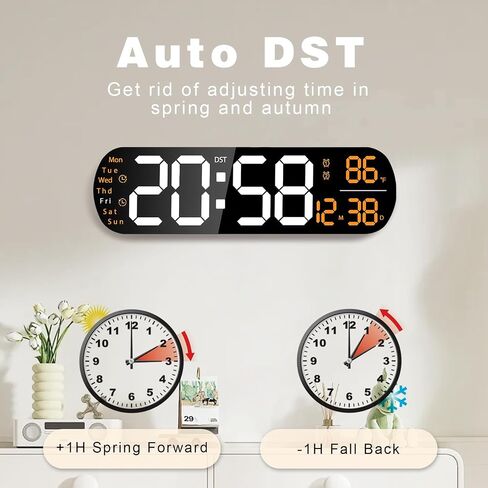 Digital Wall Clock Large Display,14'' Big LED Digital Clock with Remote,9 RGB Color Night Light,Date Week,Temperature,DST,Alarm,Timer, Auto Dimmable,for Living Room Bedroom Office Elderly Home Decor in Saudi Arabia