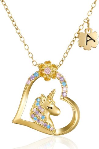 قلادة SWEETV مضادة للحساسية للفتيات - قلادة على شكل قلب أولي مكعبة زركونيا مطلية بالذهب عيار 18 قيراط، هدايا مجوهرات يونيكورن لعيد الميلاد/عيد الميلاد in Kuwait