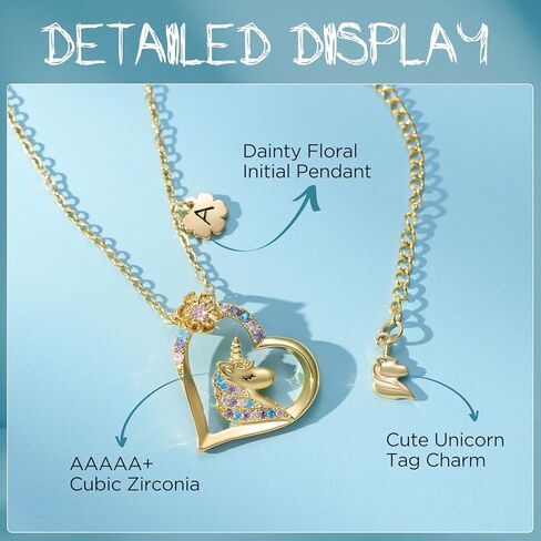 قلادة SWEETV مضادة للحساسية للفتيات - قلادة على شكل قلب أولي مكعبة زركونيا مطلية بالذهب عيار 18 قيراط، هدايا مجوهرات يونيكورن لعيد الميلاد/عيد الميلاد in Kuwait