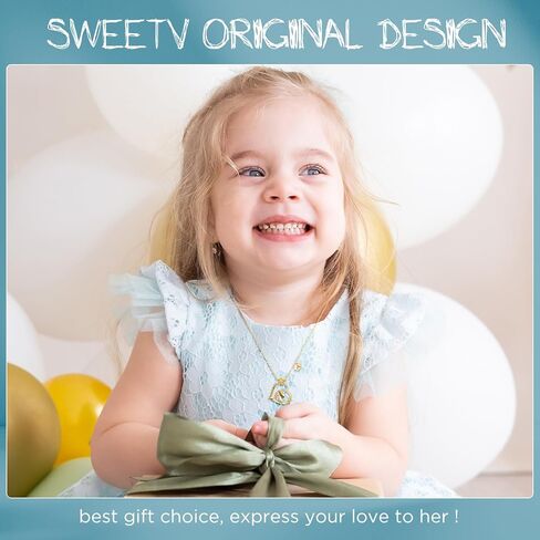 قلادة SWEETV مضادة للحساسية للفتيات - قلادة على شكل قلب أولي مكعبة زركونيا مطلية بالذهب عيار 18 قيراط، هدايا مجوهرات يونيكورن لعيد الميلاد/عيد الميلاد in Kuwait