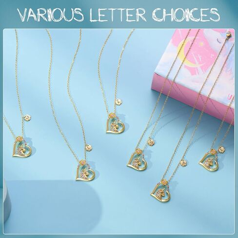 قلادة SWEETV مضادة للحساسية للفتيات - قلادة على شكل قلب أولي مكعبة زركونيا مطلية بالذهب عيار 18 قيراط، هدايا مجوهرات يونيكورن لعيد الميلاد/عيد الميلاد in Kuwait