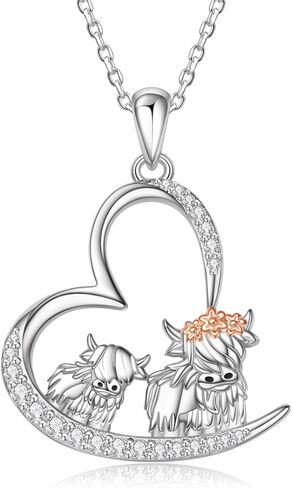 بيلين 925 فضة هدايا عيد الأم المرتفعات البقرة قلادة 2 الأبقار الأسرة للأم ابنة مجوهرات in Kuwait