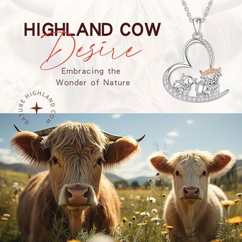 بيلين 925 فضة هدايا عيد الأم المرتفعات البقرة قلادة 2 الأبقار الأسرة للأم ابنة مجوهرات in Kuwait