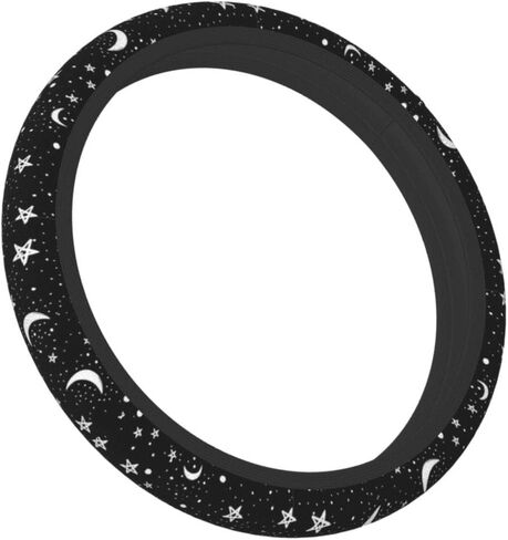 أغطية عجلة القيادة للسيارة، غطاء عجلة قيادة السيارة باللون الأسود أقمار بيضاء ونجوم للنساء والفتيات والرجال، ملحقات سيارة عالمية مقاس 15 بوصة in Kuwait