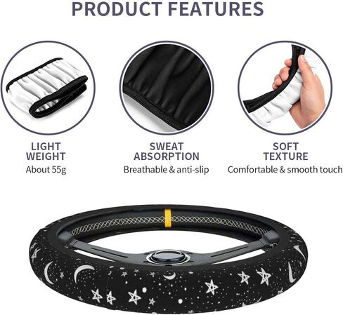 أغطية عجلة القيادة للسيارة، غطاء عجلة قيادة السيارة باللون الأسود أقمار بيضاء ونجوم للنساء والفتيات والرجال، ملحقات سيارة عالمية مقاس 15 بوصة in Kuwait